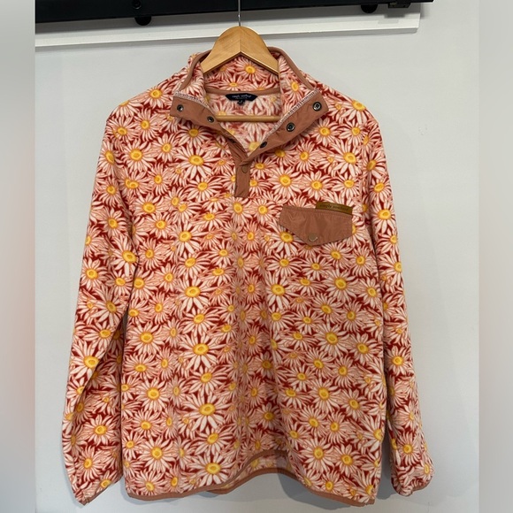 Simply Southern Peach Pink Daisy Floral Fleece Quarter Snap Pullover Size large - Picture 5 of 8